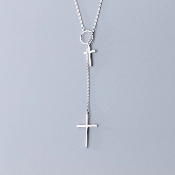 NEW 925 Sterling Silver Cross Circle Necklace - Picture 2 of 4